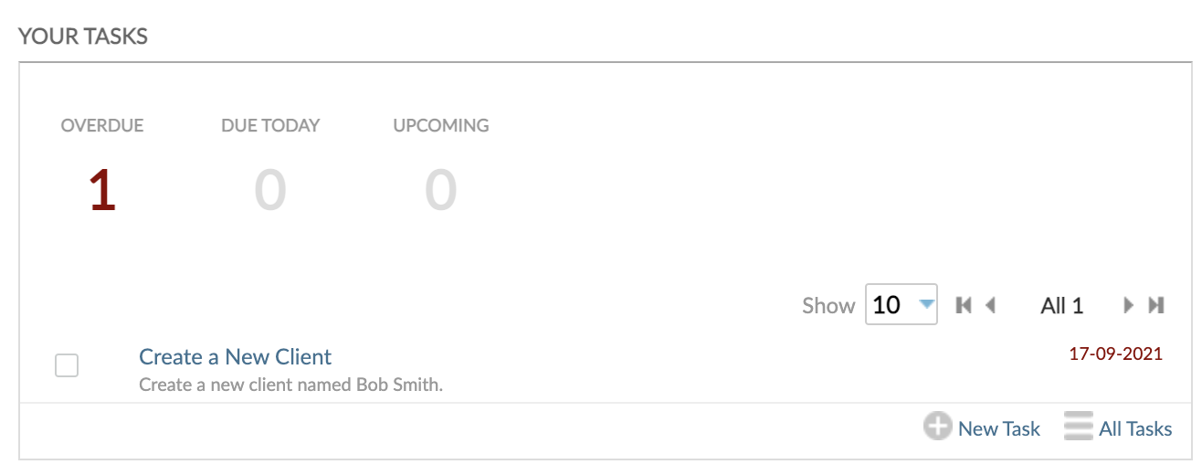 Example of your tasks widget